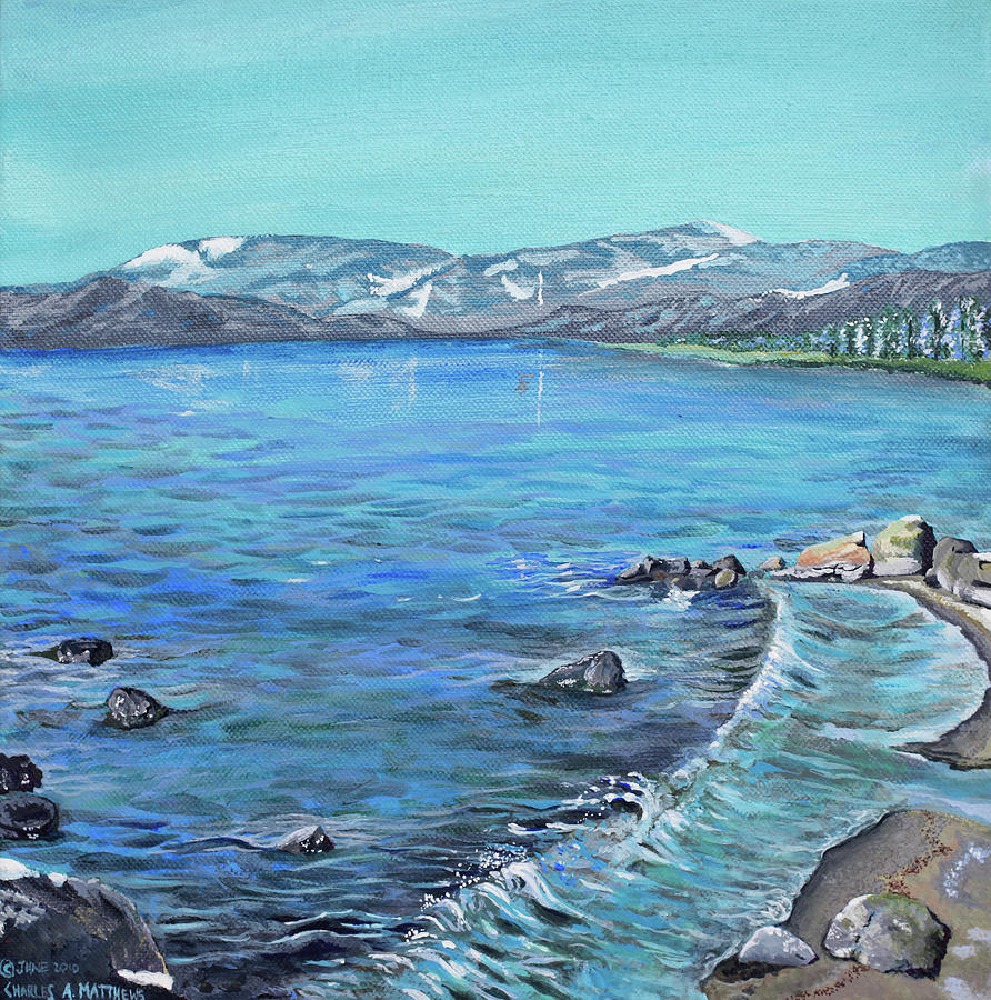 Lake Painting - Lake Tahoe from Kings Beach California by Charles and Stacey Matthews