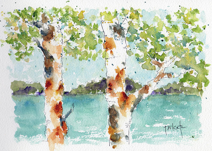 Lake Through The Poplars Painting by Pat Katz