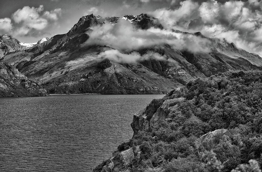Lake Wakatipu in Black and White Photograph by Amber Kresge