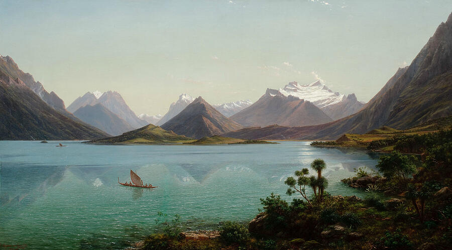 Lake Wakatipu with Mount Earnslaw, Middle Island, New Zealand, from 1877-1879 Painting by Eugene von Guerard