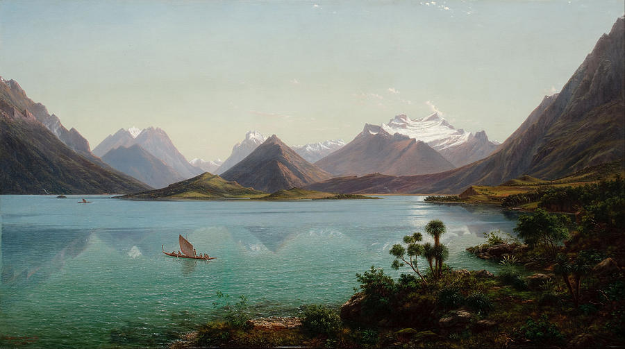 Lake Wakatipu with Mount Earnslaw. Middle Island New Zealand Painting by Eugene von Guerard