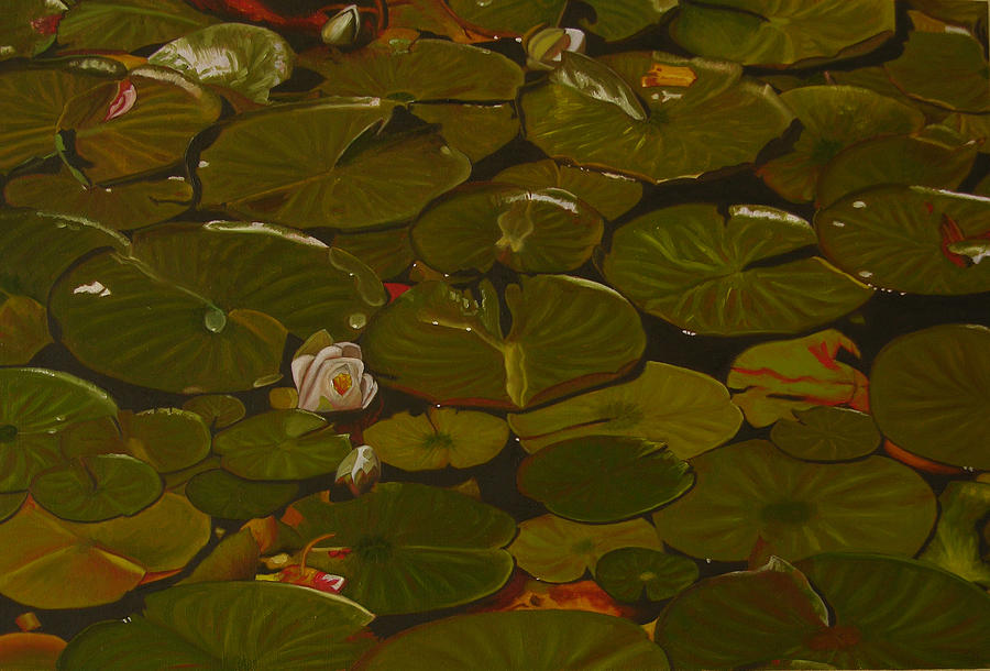 Lake Washington Lily Pad 17 Painting by Thu Nguyen