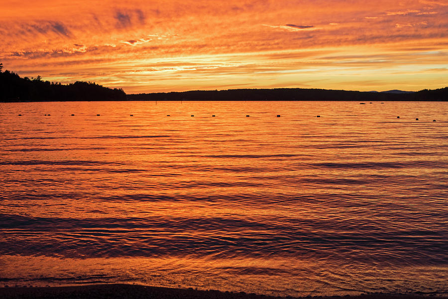 Lake Winnipesaukee sunset Carry Beach Wolfeboro NH Golden Water Photograph by Toby McGuire