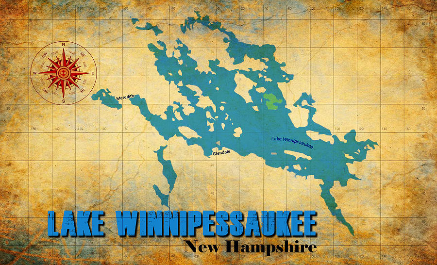 Fish Digital Art - Lake Winnipessaukee New Hampshire Vintage Print  by Greg Sharpe