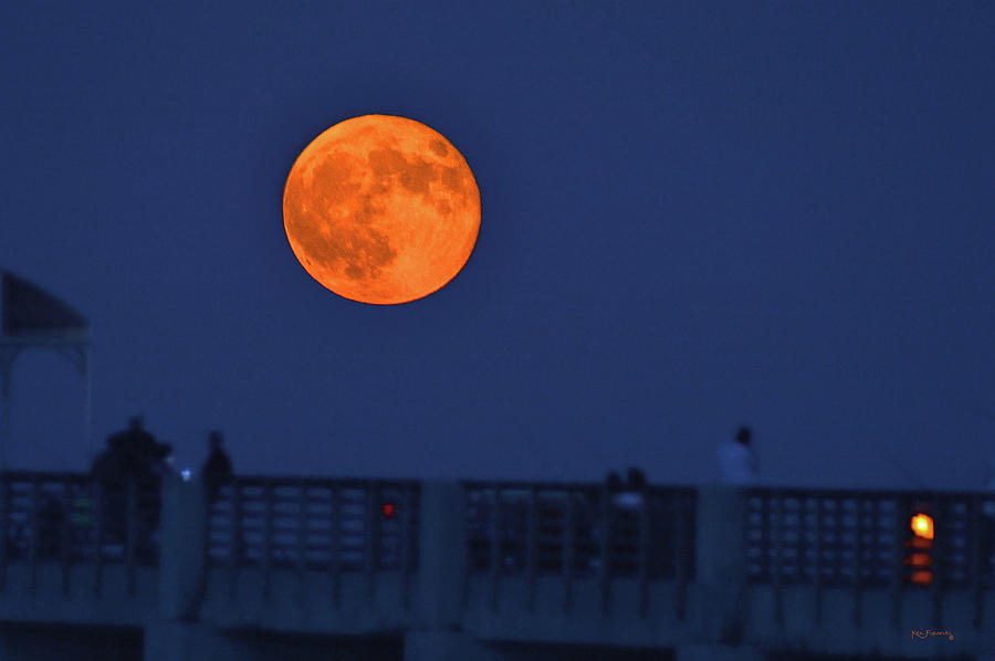 Lake Worth Pier Orange Moonrise 2 Photograph by Ken Figurski