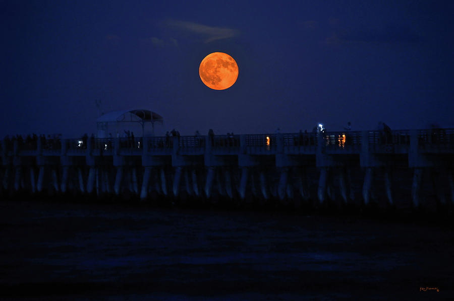 Lake Worth Pier Orange Moonrise Photograph by Ken Figurski