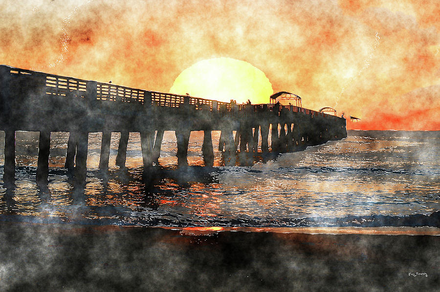 Lake Worth Pier Sunrise Art Mixed Media by Ken Figurski