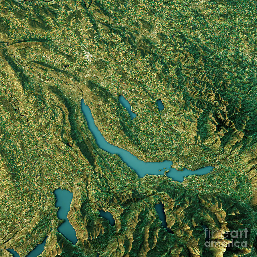 Lake Zurich Topographic Map Natural Color Top View Digital Art by Frank ...