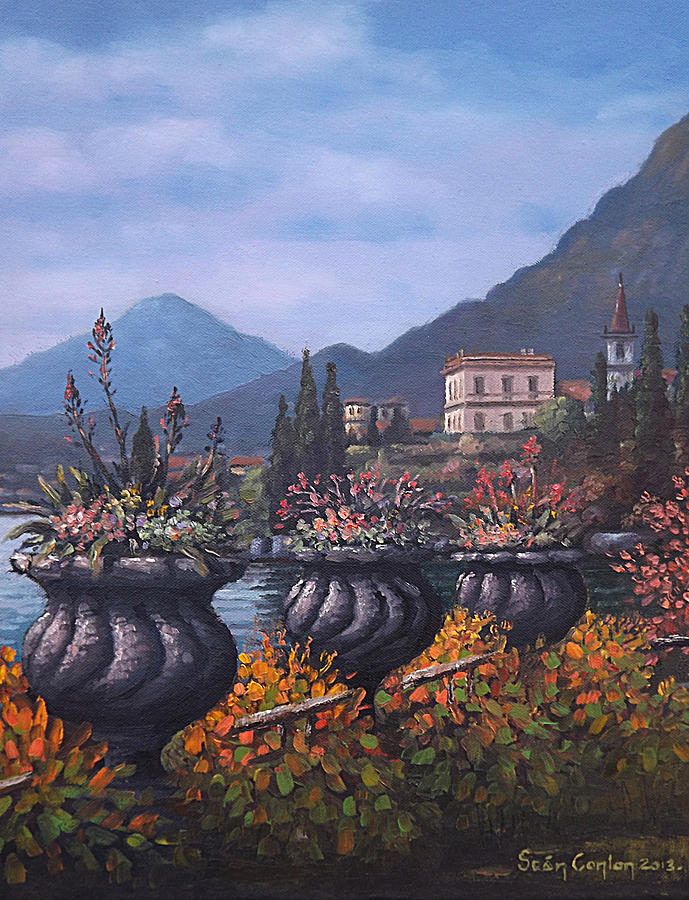 Mountain Painting - Lakefront Garden Italy by Sean Conlon