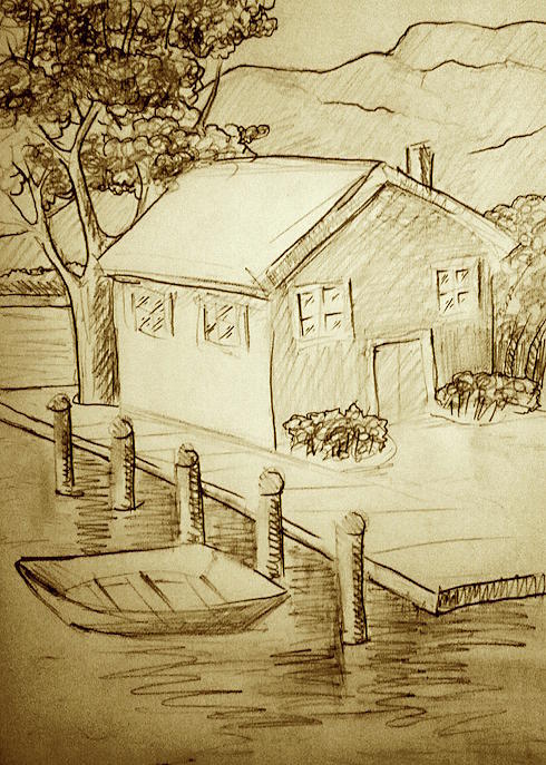 Boat Drawing - Lakehouse by Zurab Janelidze
