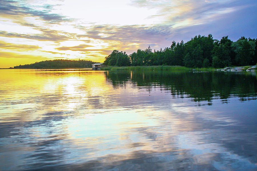 Nature Photograph - lakescape at sunset   in Finland by Laura Di Biase