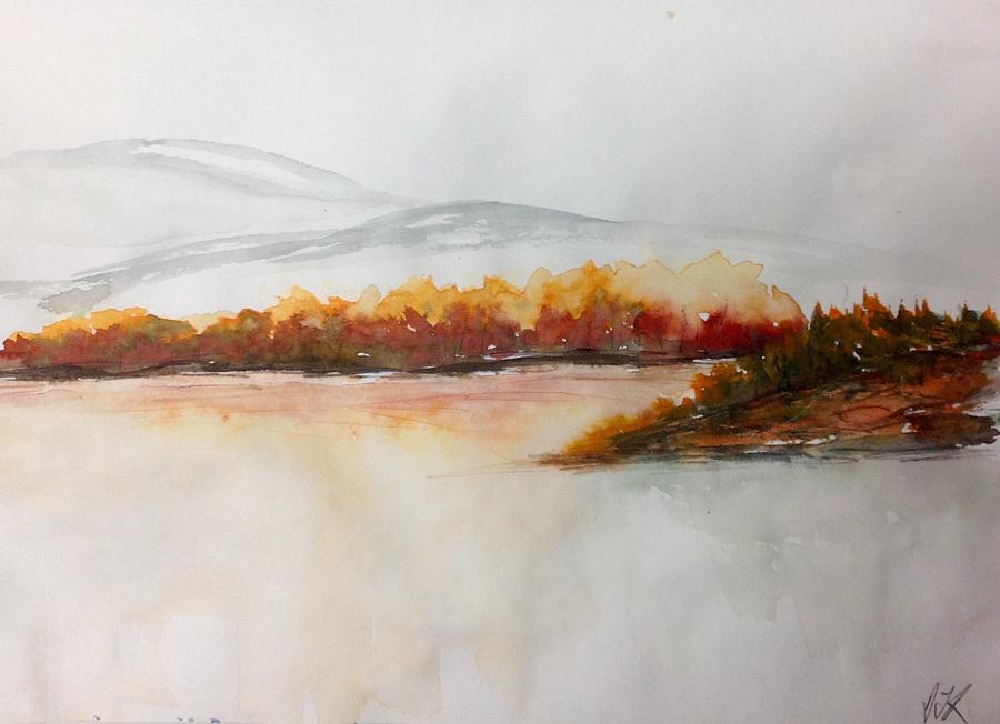 Lakeside Bushes - Fall Painting by Desmond Raymond