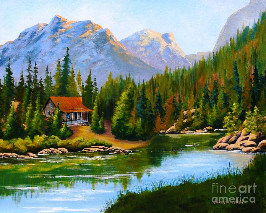 Lakeside Cabin Painting by Jerry Walker