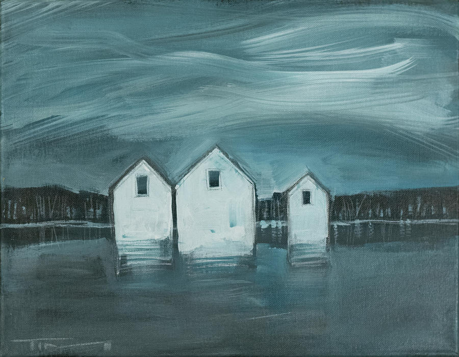 Lakeside Cottages Winter Painting by Tim Nyberg