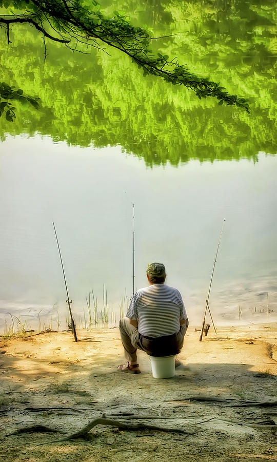 Lakeside Fisherman And Three Fishing Pole Pals Photograph by Gary Slawsky