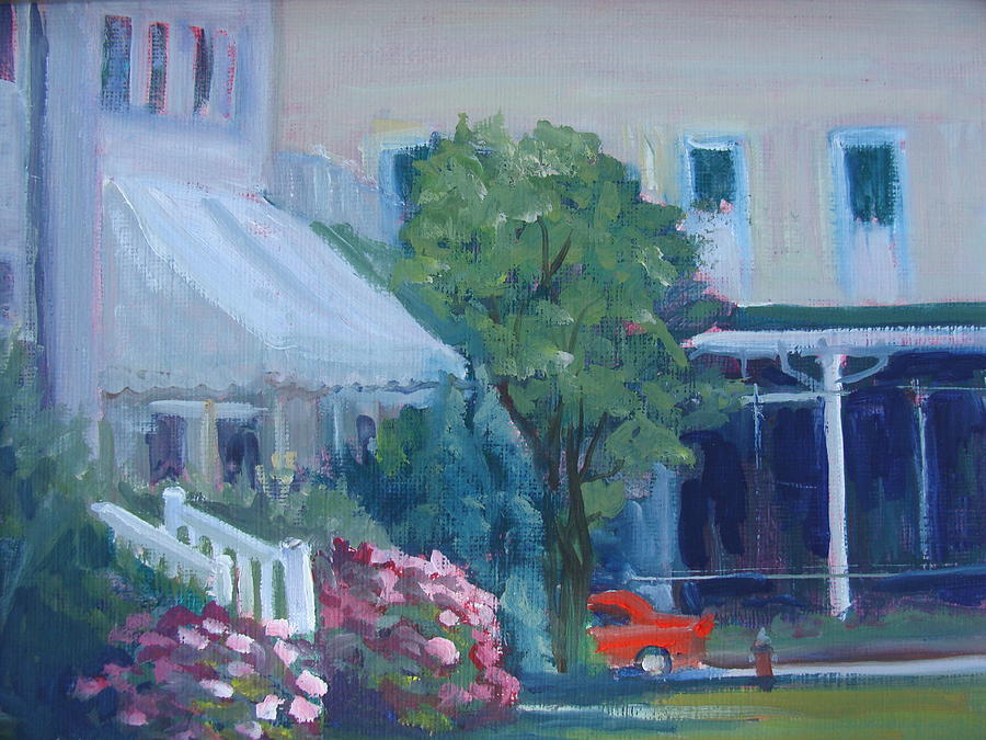 Landscape Painting - Lakeside Hotel by Judy Fischer Walton