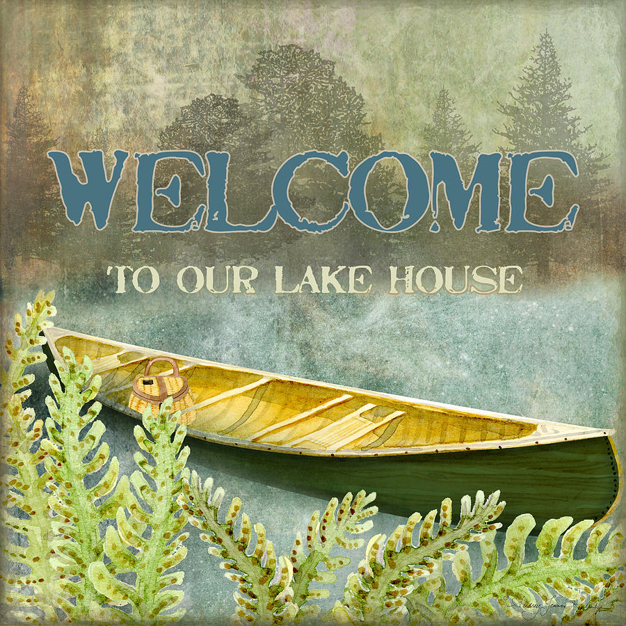 Fish Painting - Lakeside Lodge - Welcome Sign by Audrey Jeanne Roberts