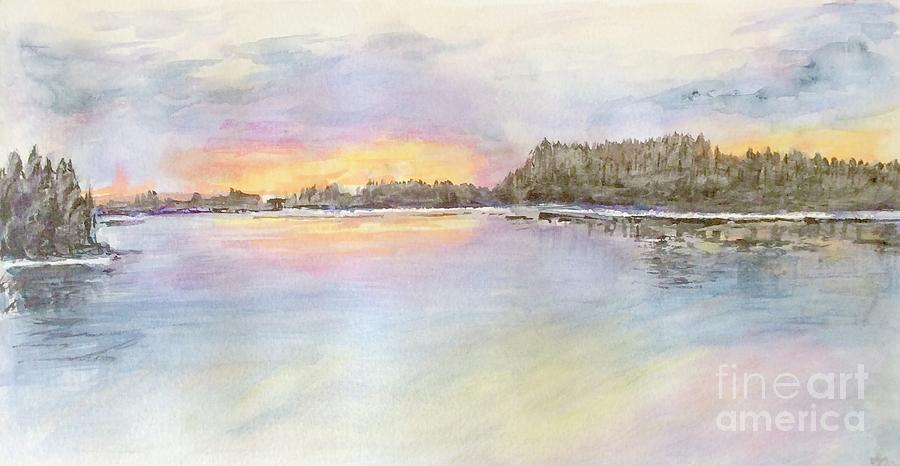 Lakeside Sunset Painting by Maxie Absell