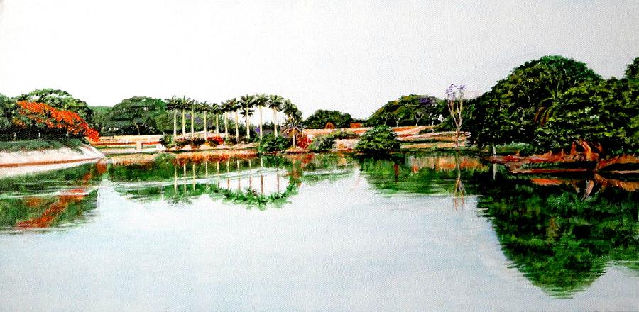 Tree Painting - Lakeview Reflections by Usha Shantharam