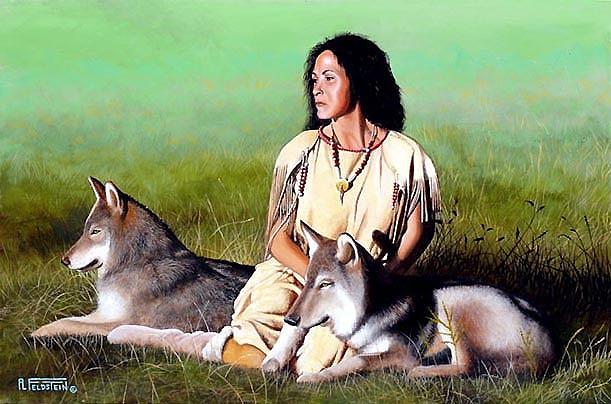 Native American Painting - Lakota Wolf Girl by Al Feldstein Native American Painting - Lakota Wolf Girl by Al Feldstein