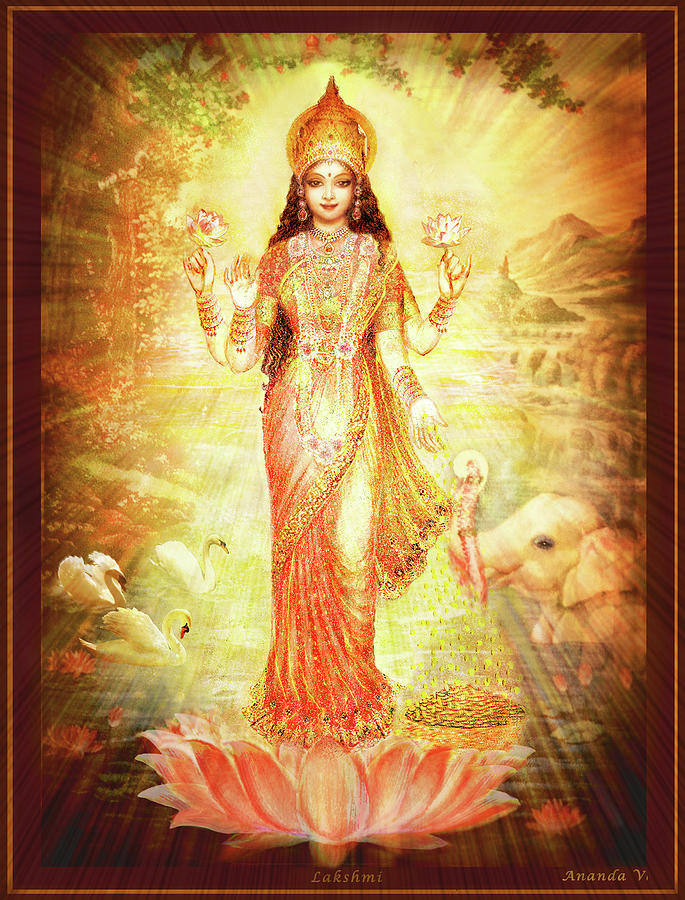 Goddess Mixed Media - Lakshmi Goddess of Fortune by Ananda Vdovic Goddess Mixed Media - Lakshmi Goddess of Fortune by Ananda Vdovic