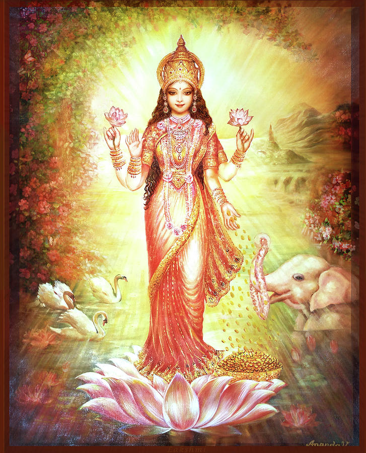 Vintage Painting - Lakshmi Goddess of Fortune and Prosperity by Ananda Vdovic