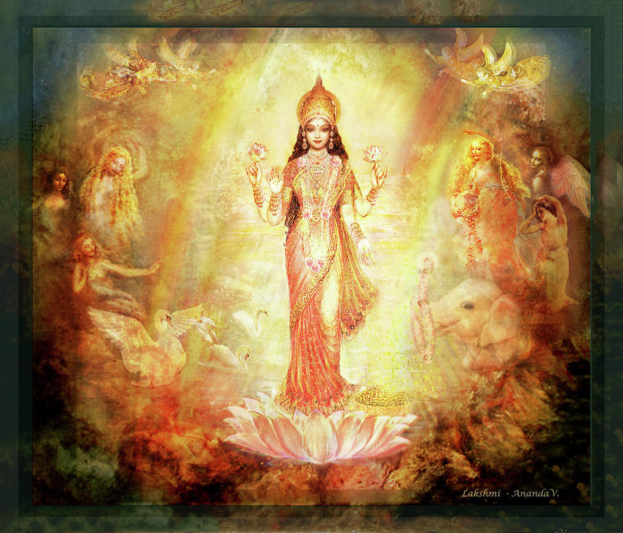 Lakshmi with Angels and Muses 1 Mixed Media by Ananda Vdovic