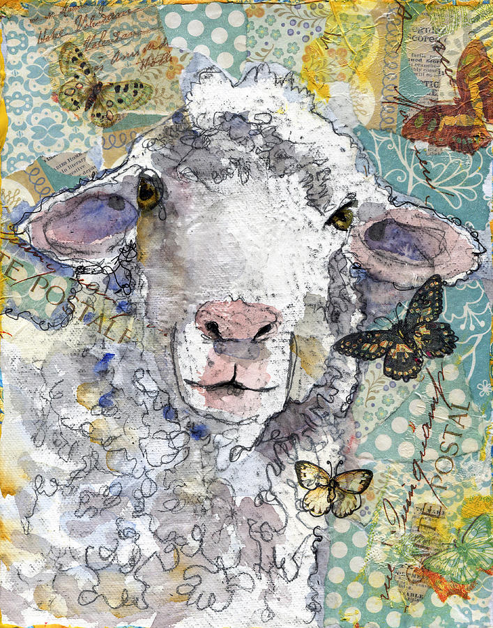 Lamb Art Sheep Farm Animal Country Nursery Room Decor Mixed Media Collage  Art Shorn This Way Painting by Miriam Schulman - Fine Art America