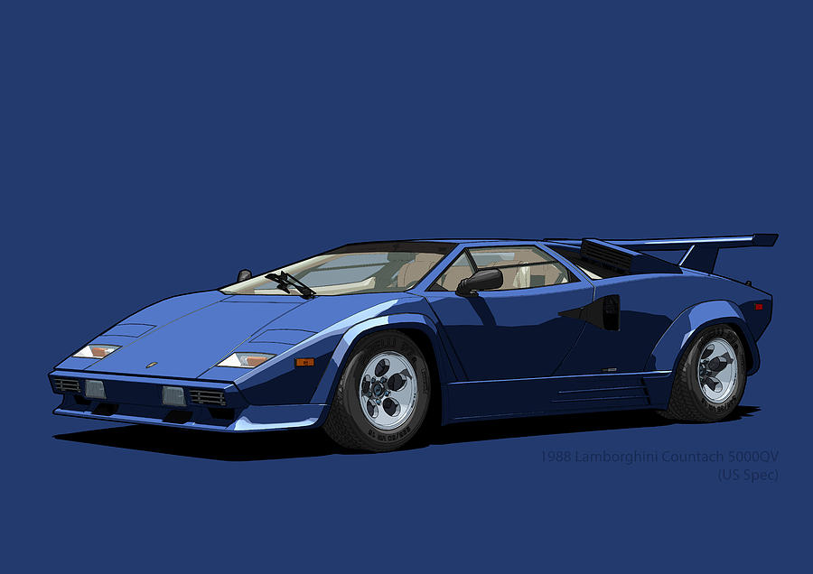 Lamborghini Countach 5000QV Blu Acapulco US spec Digital Art by  DigitalCarArt - Pixels