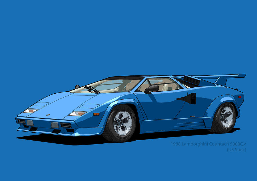 Lamborghini Countach 5000QV Blu Tahiti US spec Digital Art by DigitalCarArt  - Pixels