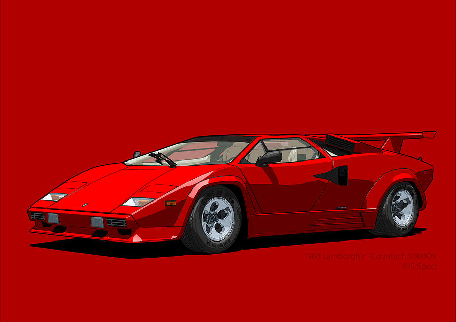 Lamborghini Countach 5000qv Rosso Siviglia Us Spec Digital Art by ...