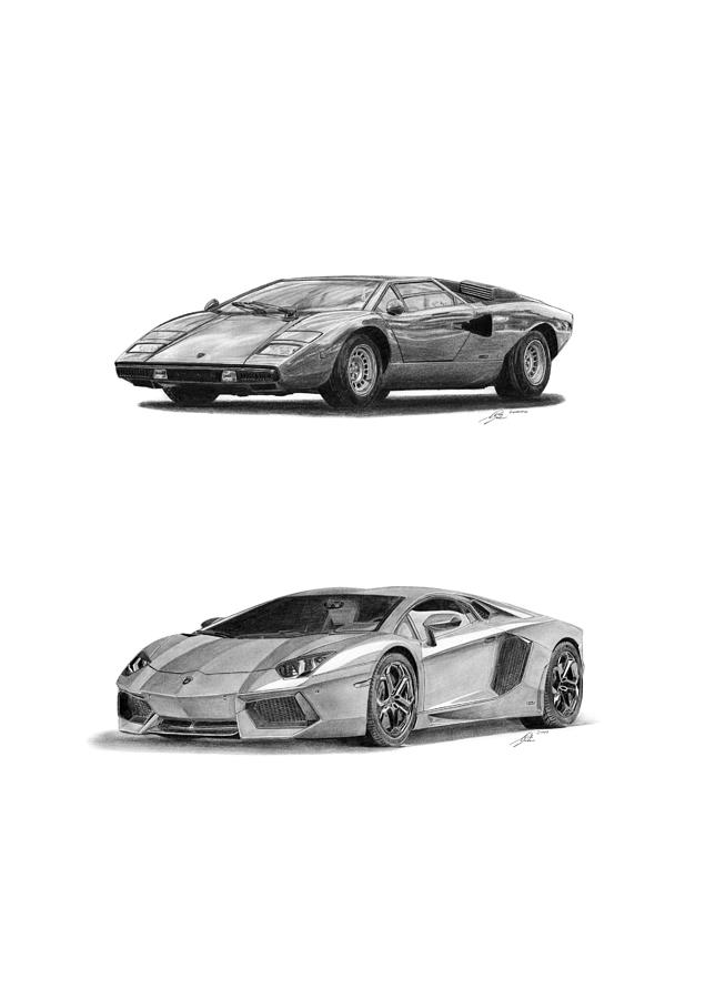 Car Drawing - Lamborghini LP V12 Duo by Gabor Vida