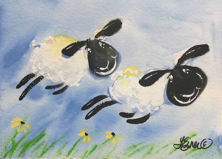 Lambs a Leapin Painting by Terri Einer