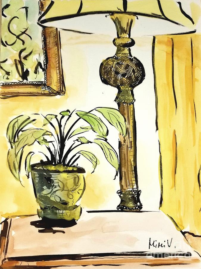 Lamp and Plant Painting by Maria Langgle