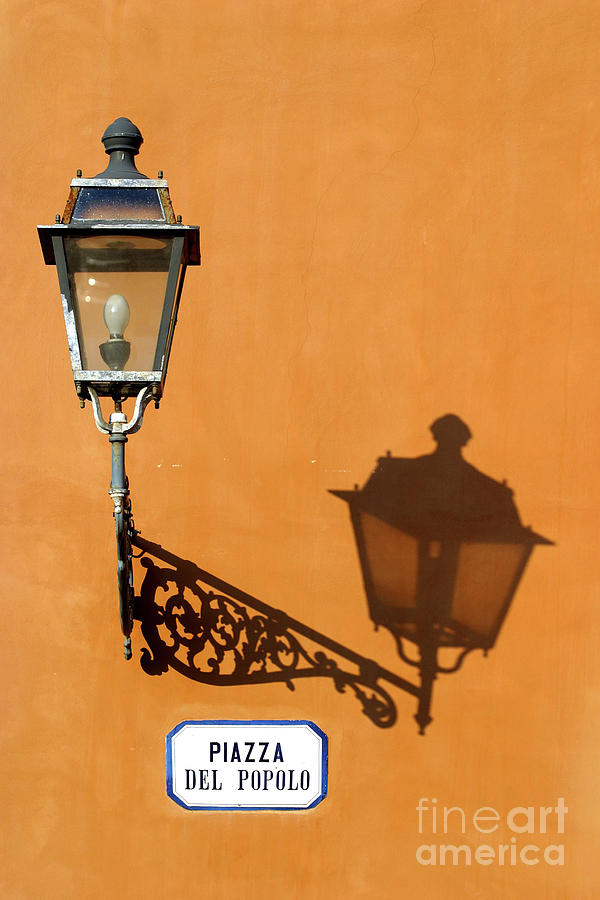 Piazza Photograph - Lamp, shadow and burnt umber wall, Orvieto, Italy by Damian Davies Piazza Photograph - Lamp, shadow and burnt umber wall, Orvieto, Italy by Damian Davies