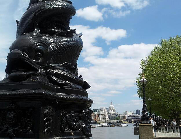 London Photograph - Lampost on the Thames with St. Pauls by Deborah Squires