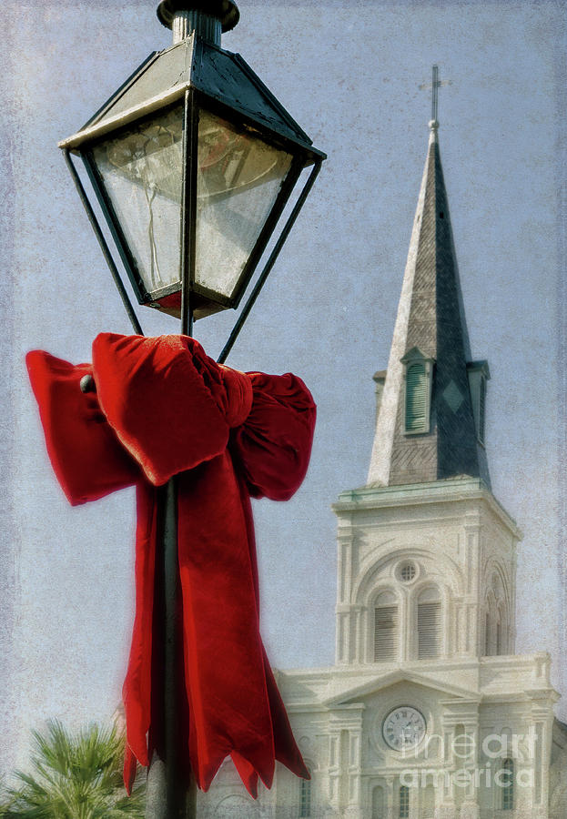 Lamppost, Bow, And Cathedral - New Orleans Photograph