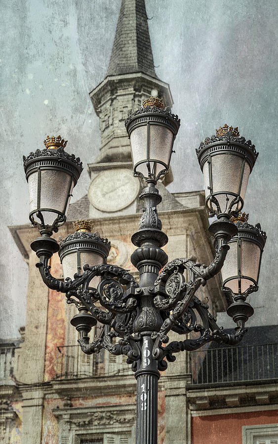 Architecture Photograph - Lamppost Plaza Mayor Madrid Spain by Joan Carroll