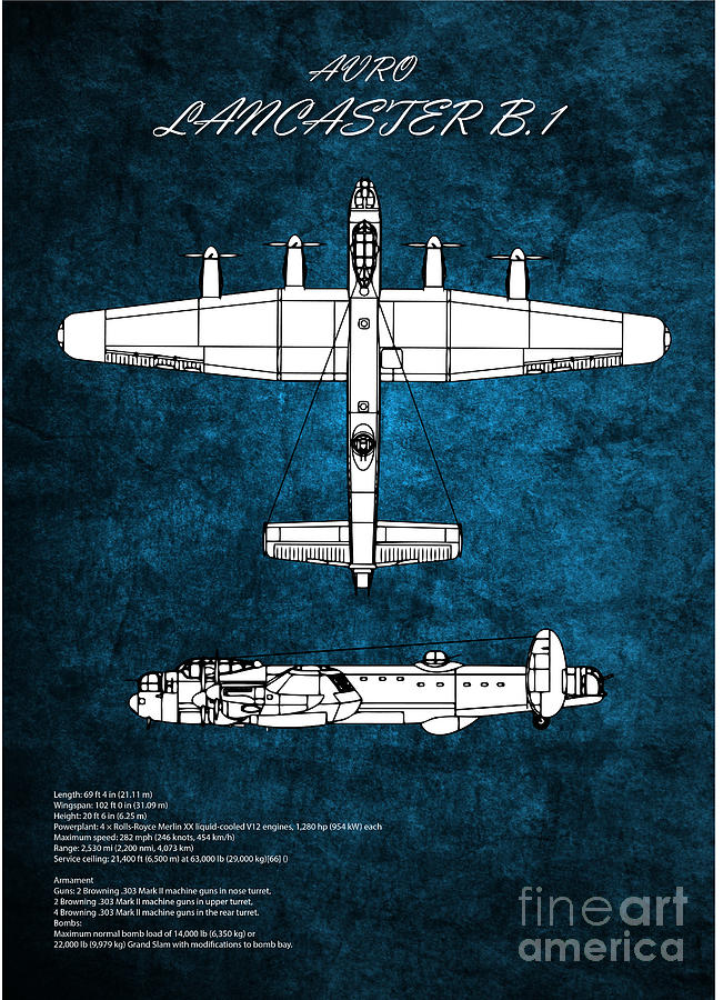 Lancaster Bomber Blueprint Digital Art by Airpower Art