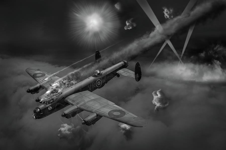 Lancaster KB799 under fire BW version Photograph by Gary Eason