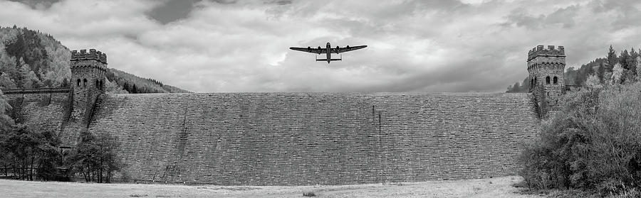 Lancaster over the Derwent Dam BW version Photograph by Gary Eason