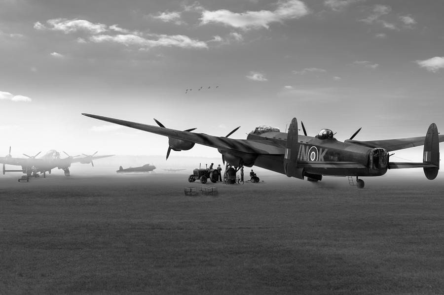 Lancasters on dispersal black and white version Photograph by Gary Eason