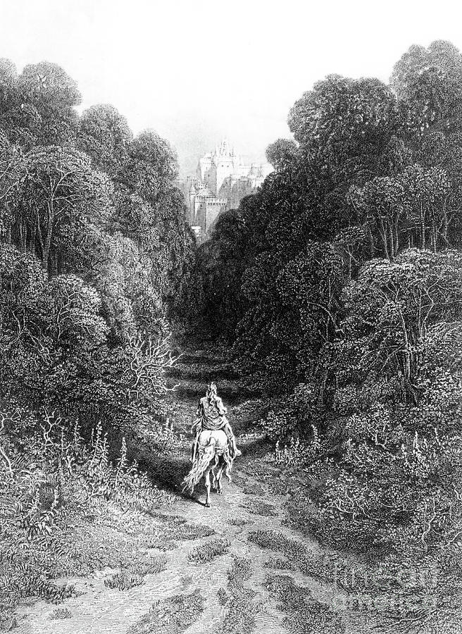 Lancelot approaches the Castle at Astolat Drawing by Gustave Dore