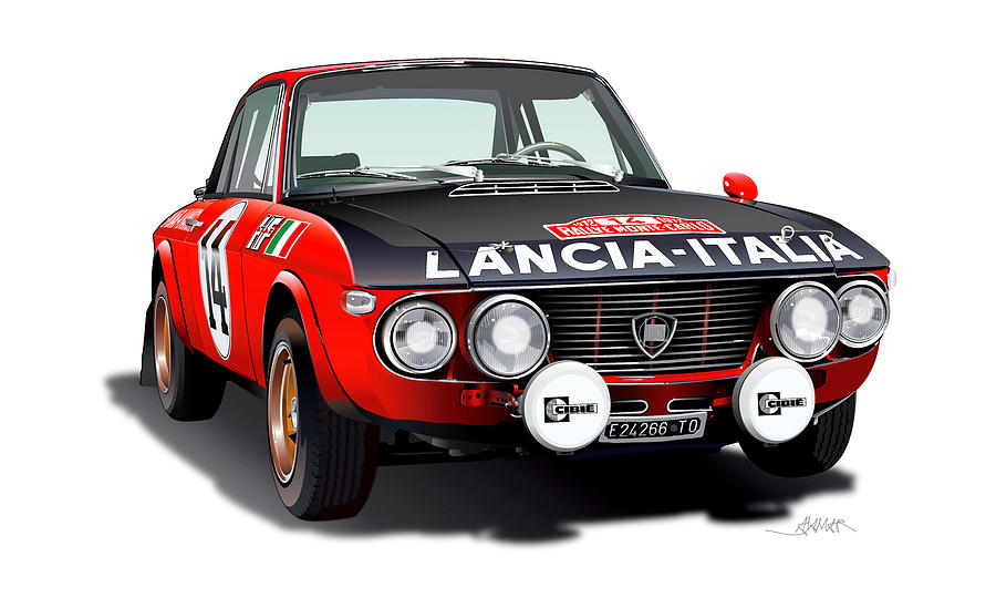 Lancia Fulvia HF illustration Digital Art by Alain Jamar