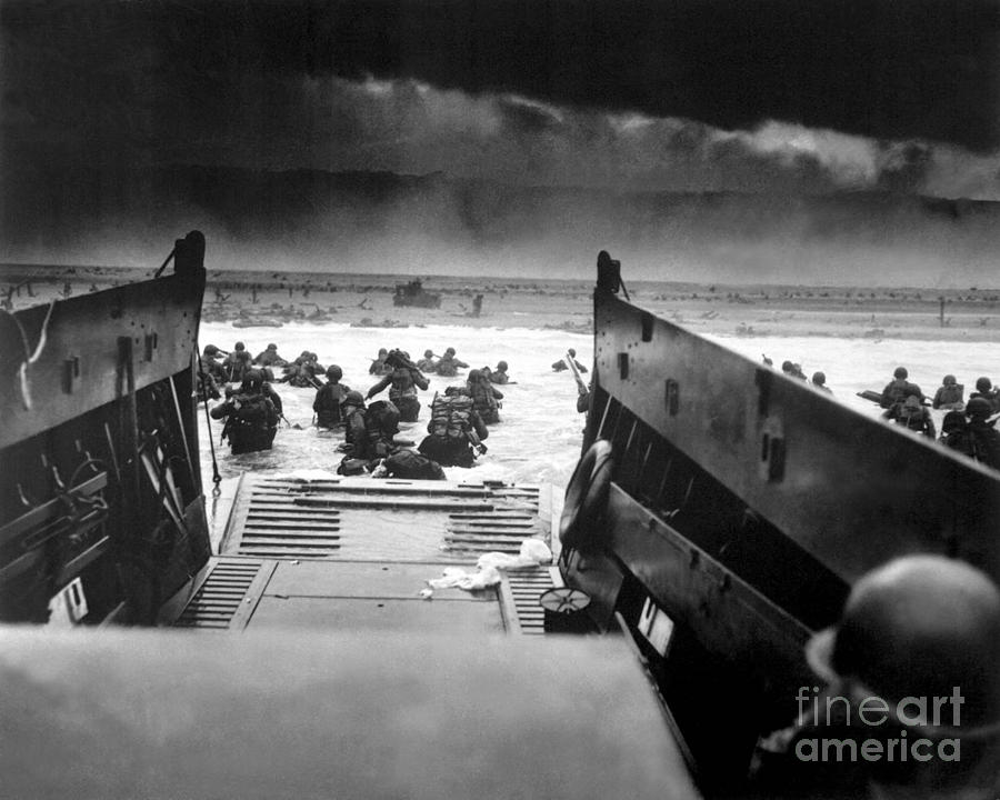 Landing craft used in the Invasion of Normandy in World War II. Painting by Celestial Images
