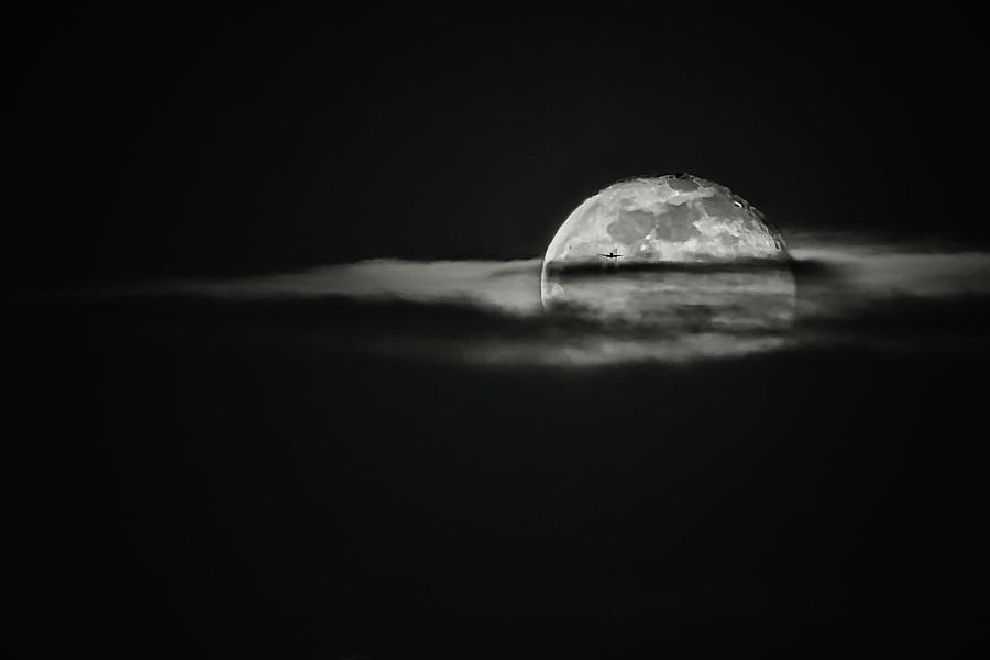 Landing on Full Moon black and white Photograph by Eduard Moldoveanu