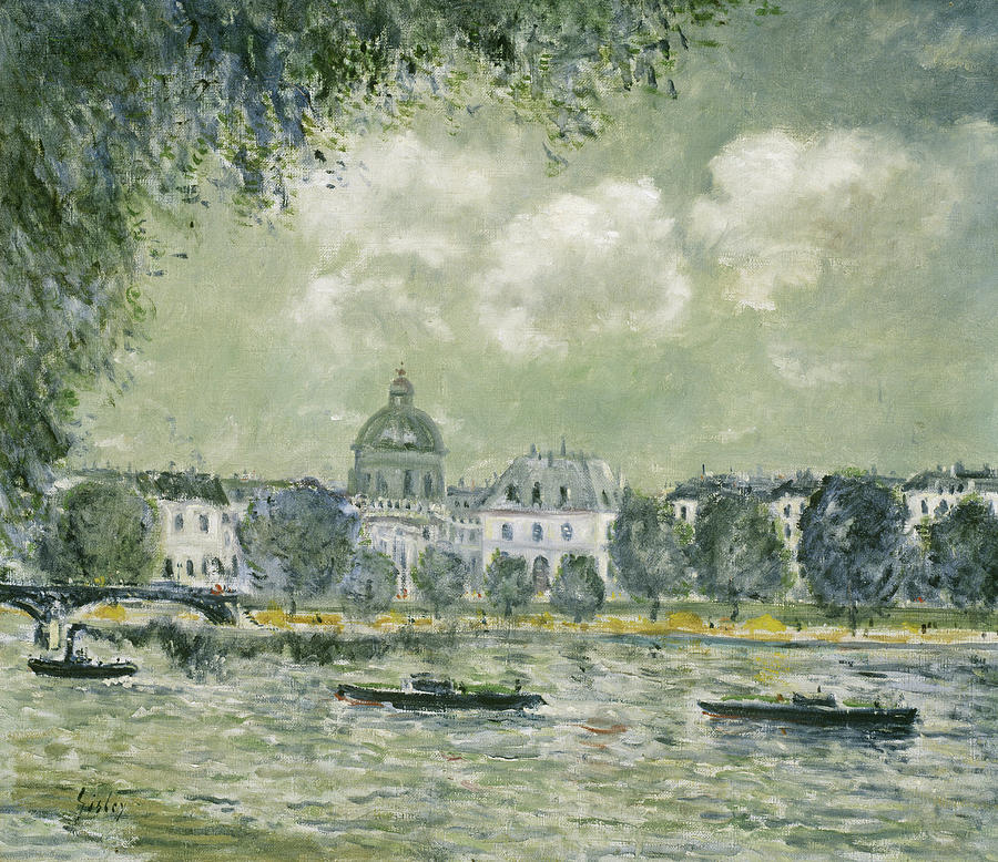 Landscape along the Seine with the Institut de France and the Pont des Arts Painting by Alfred Sisley