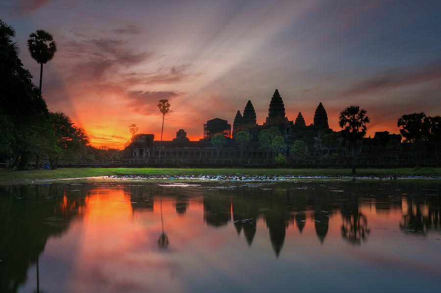 Landscape and sunrise of Angkor wat temple in Siem reap in Combo Photograph by Anek Suwannaphoom