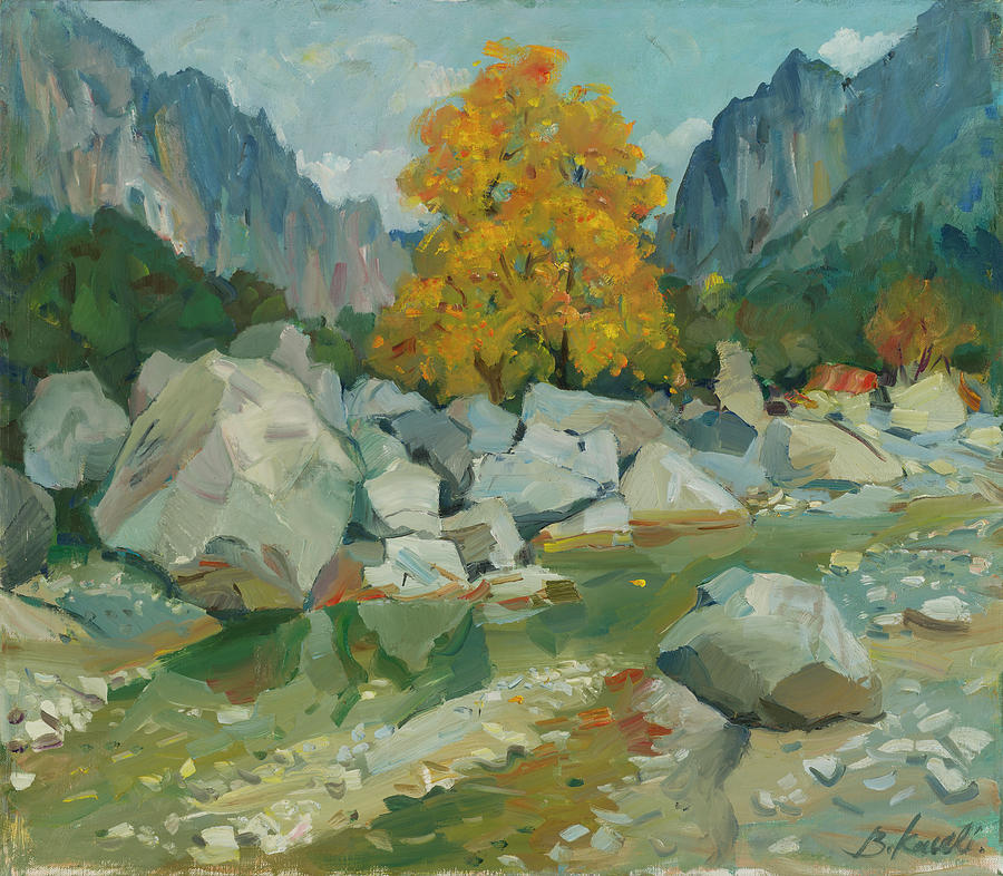 Landscape, Erzeni River, Albania Painting by Buron Kaceli