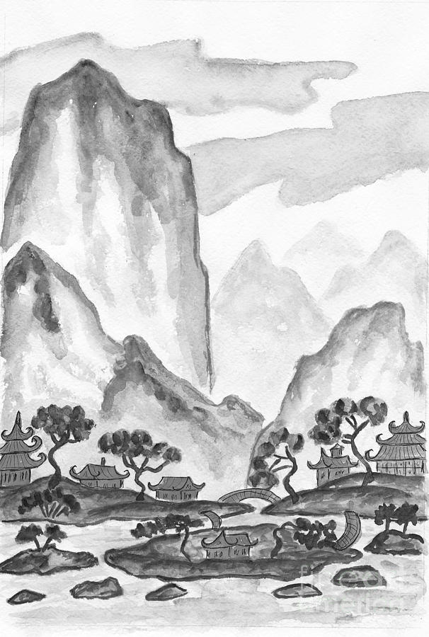 Landscape in Chinese style Painting by Irina Afonskaya